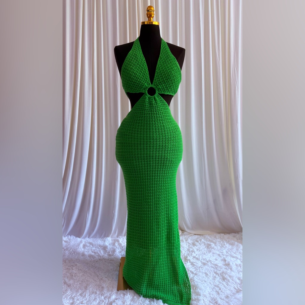 Fashion Nova | Dora Crochet Halter Maxi Dress | Size Large